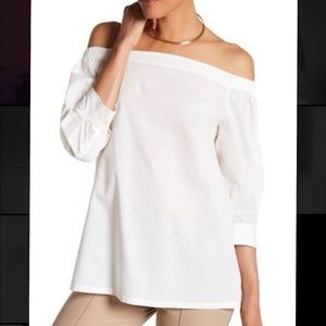 THEORY Joscla Light Poplin Off-The-Shoulder Top